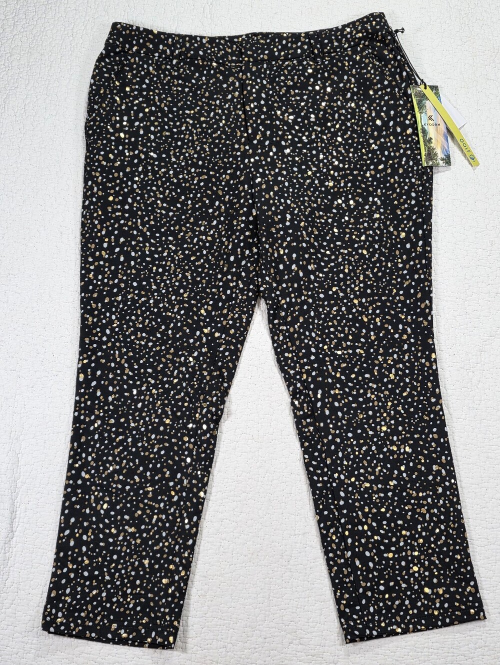 NWT Kyodan Black Dotted Gold & White Capri Golf Pants